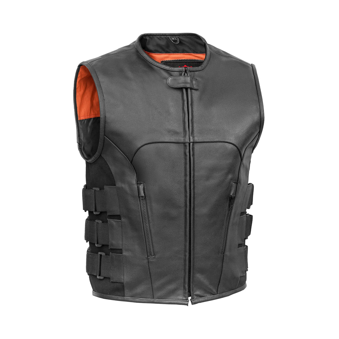 Silent Strike Black Leather SWAT Style Motorcycle Vest