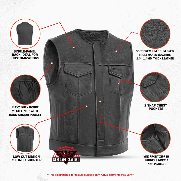 Target Men's Leather Motorcycle Vest – Black