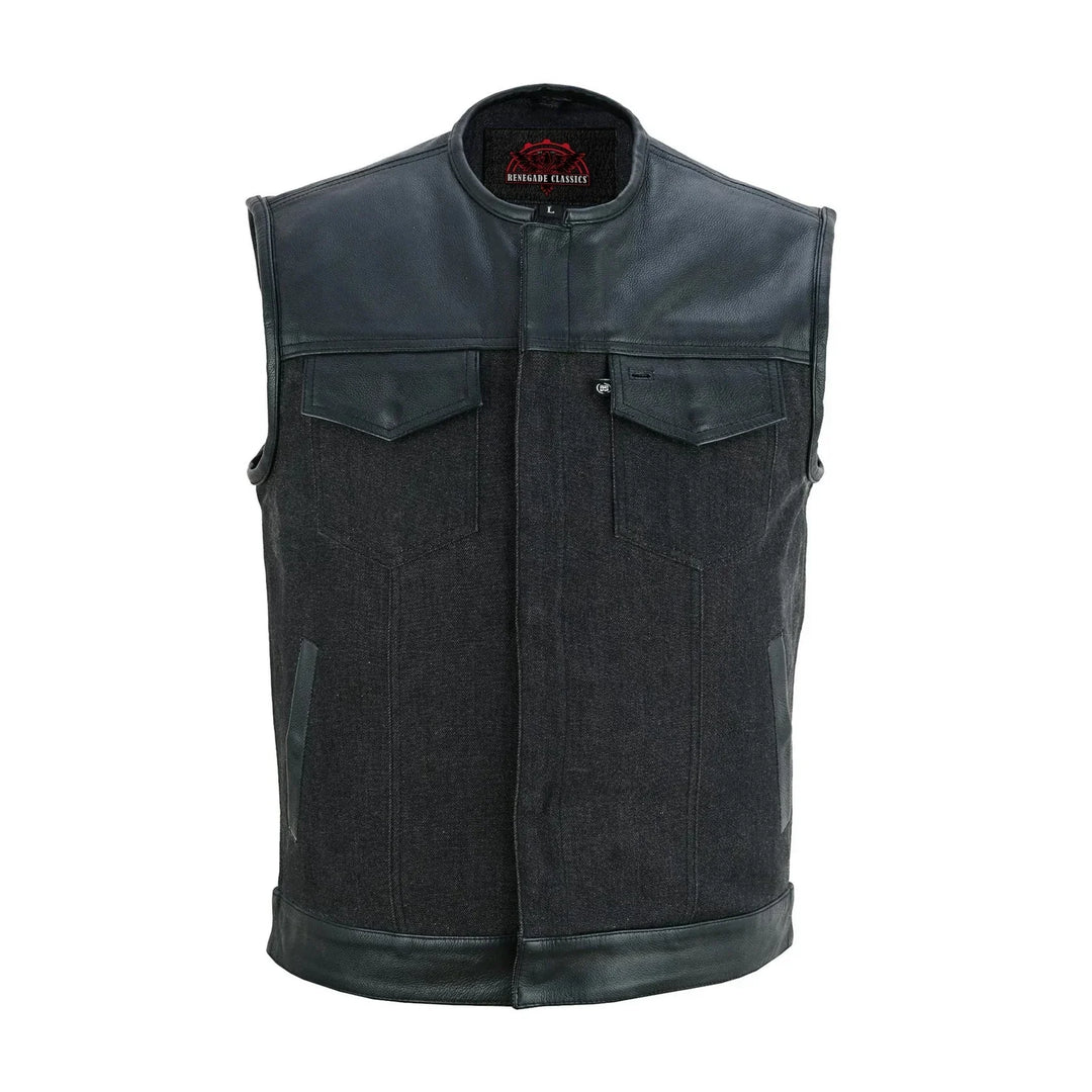 Blackfusion Men's Leather-Denim Combo Motorcycle Vest
