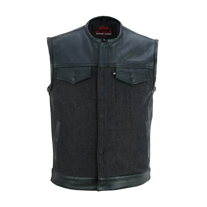 Blackfusion Men's Leather-Denim Combo Motorcycle Vest