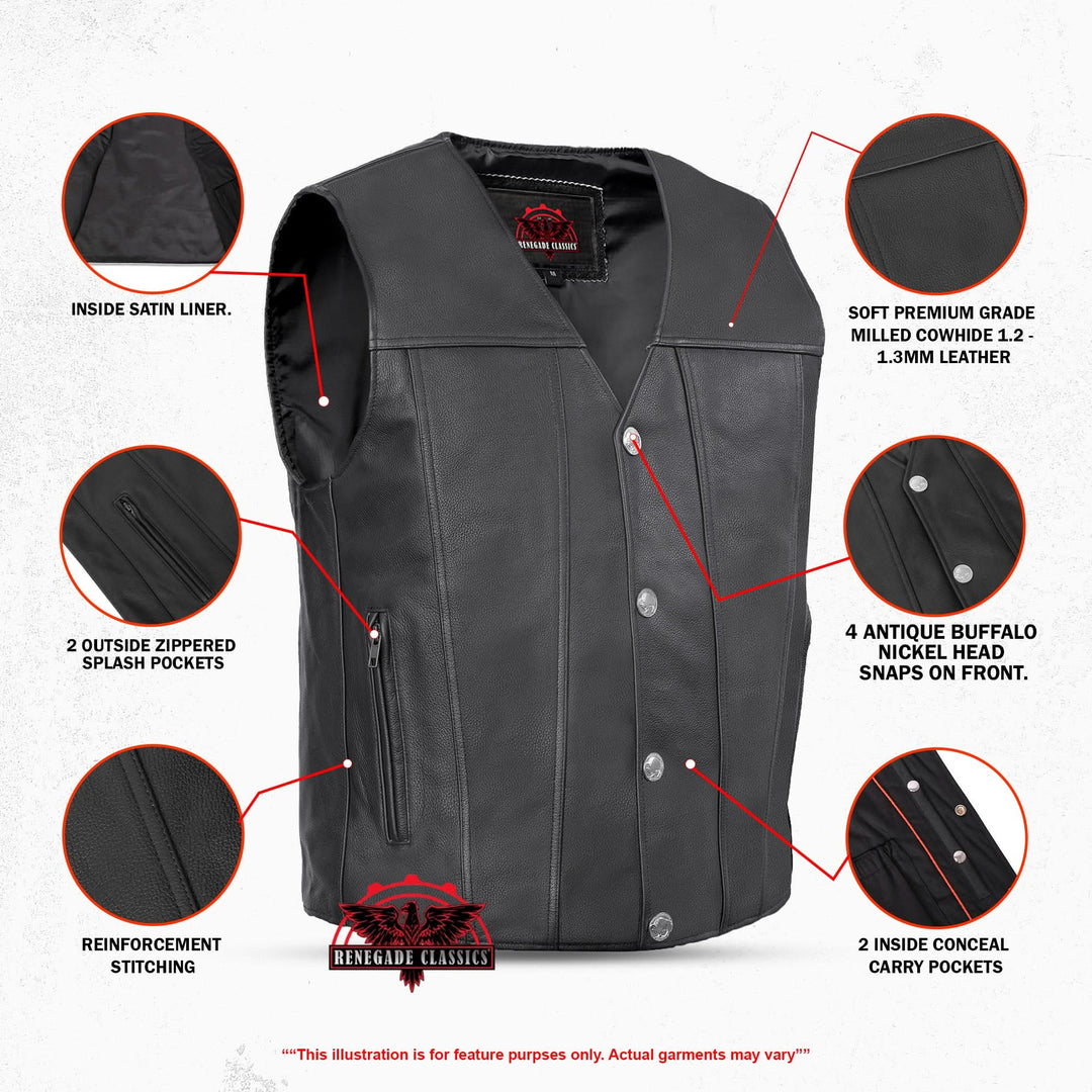 Wild Nickel Men's Leather Motorcycle Vest - Black