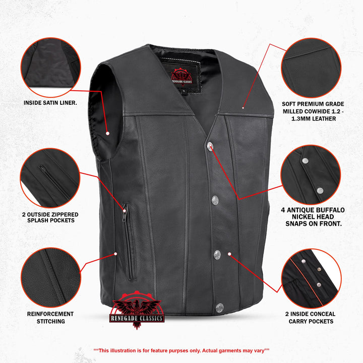 Wild Nickel Men's Leather Motorcycle Vest - Black