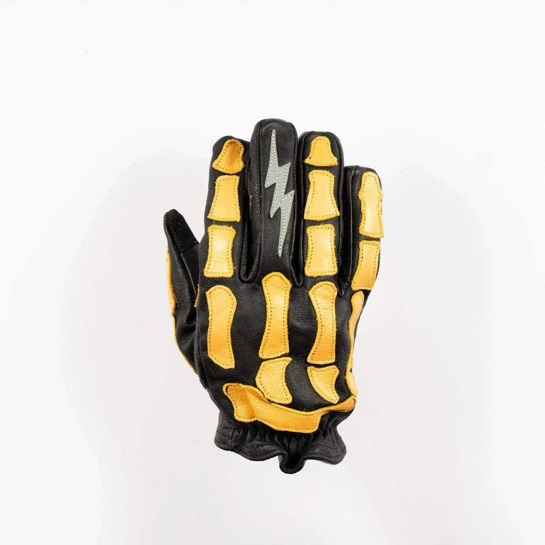 Leather Gloves - Buffalo Skeleton  Motorcycle Astrapí (Lightning)-Black-Gold