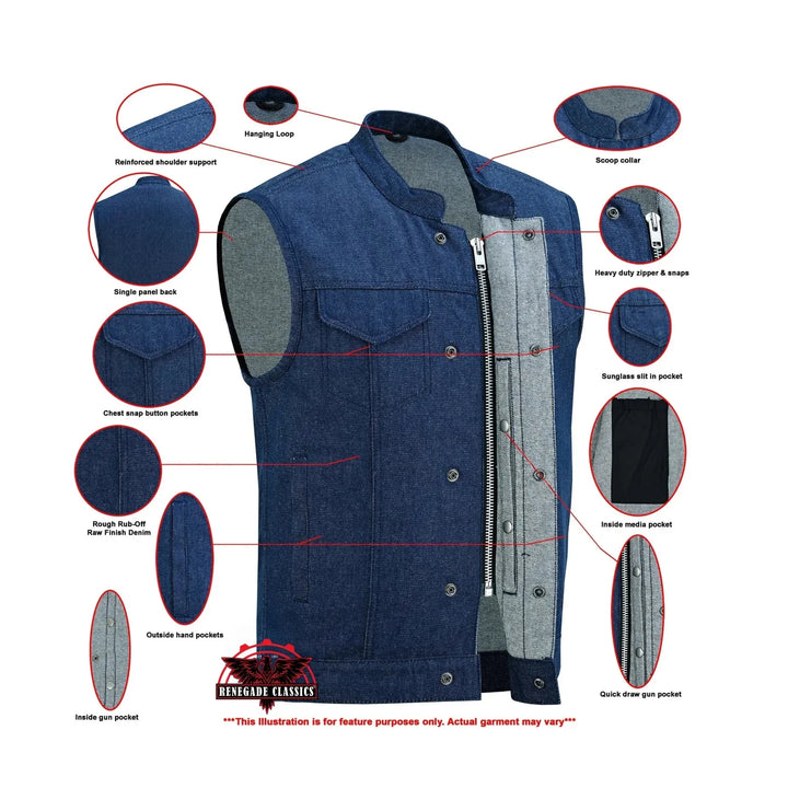 True blue Men's Denim Motorcycle Vest