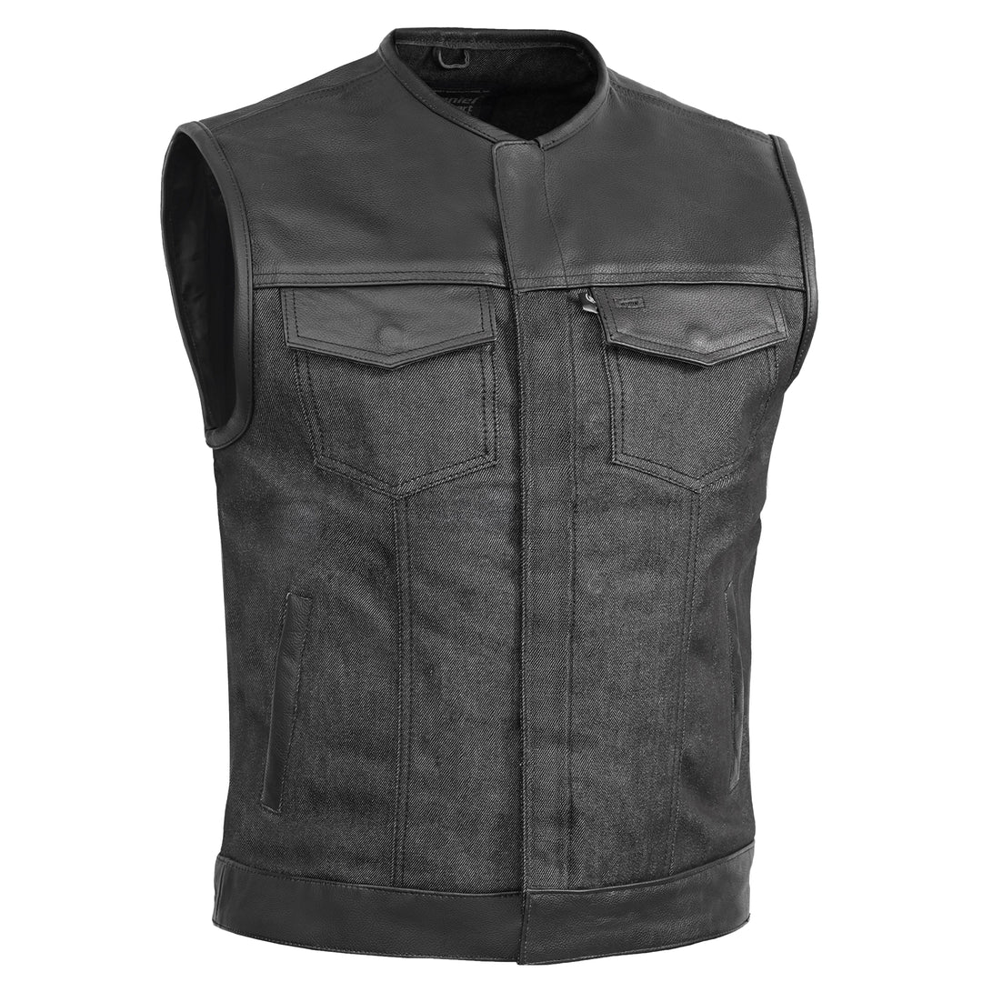 Blackfusion Men's Leather-Denim Combo Motorcycle Vest