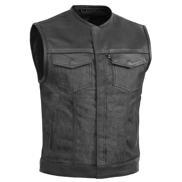Blackfusion Men's Leather-Denim Combo Motorcycle Vest
