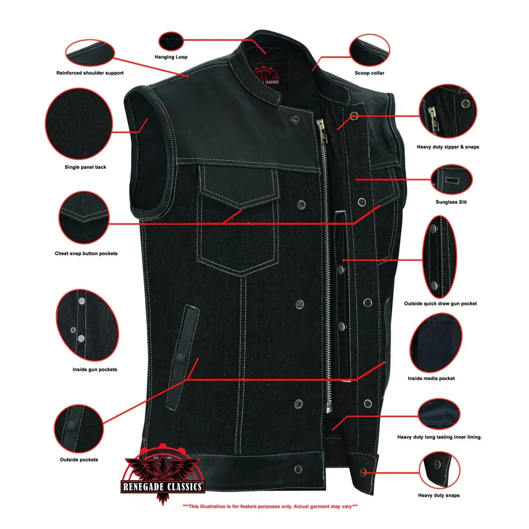 Stormskin Men's Leather-Denim Combo Motorcycle Vest