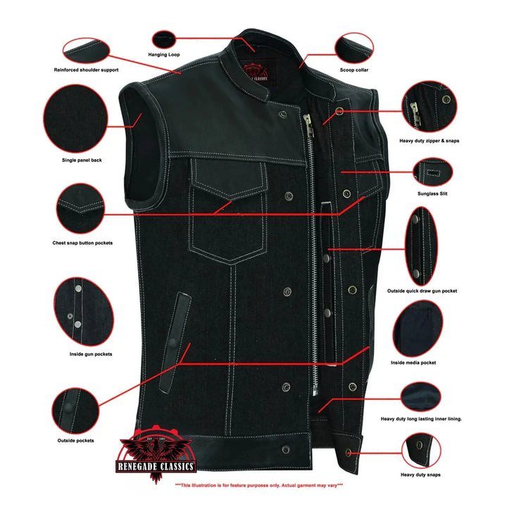 Stormskin Men's Leather-Denim Combo Motorcycle Vest