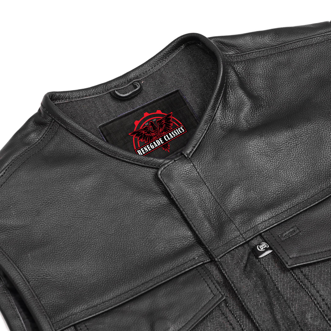 Blackfusion Men's Leather-Denim Combo Motorcycle Vest