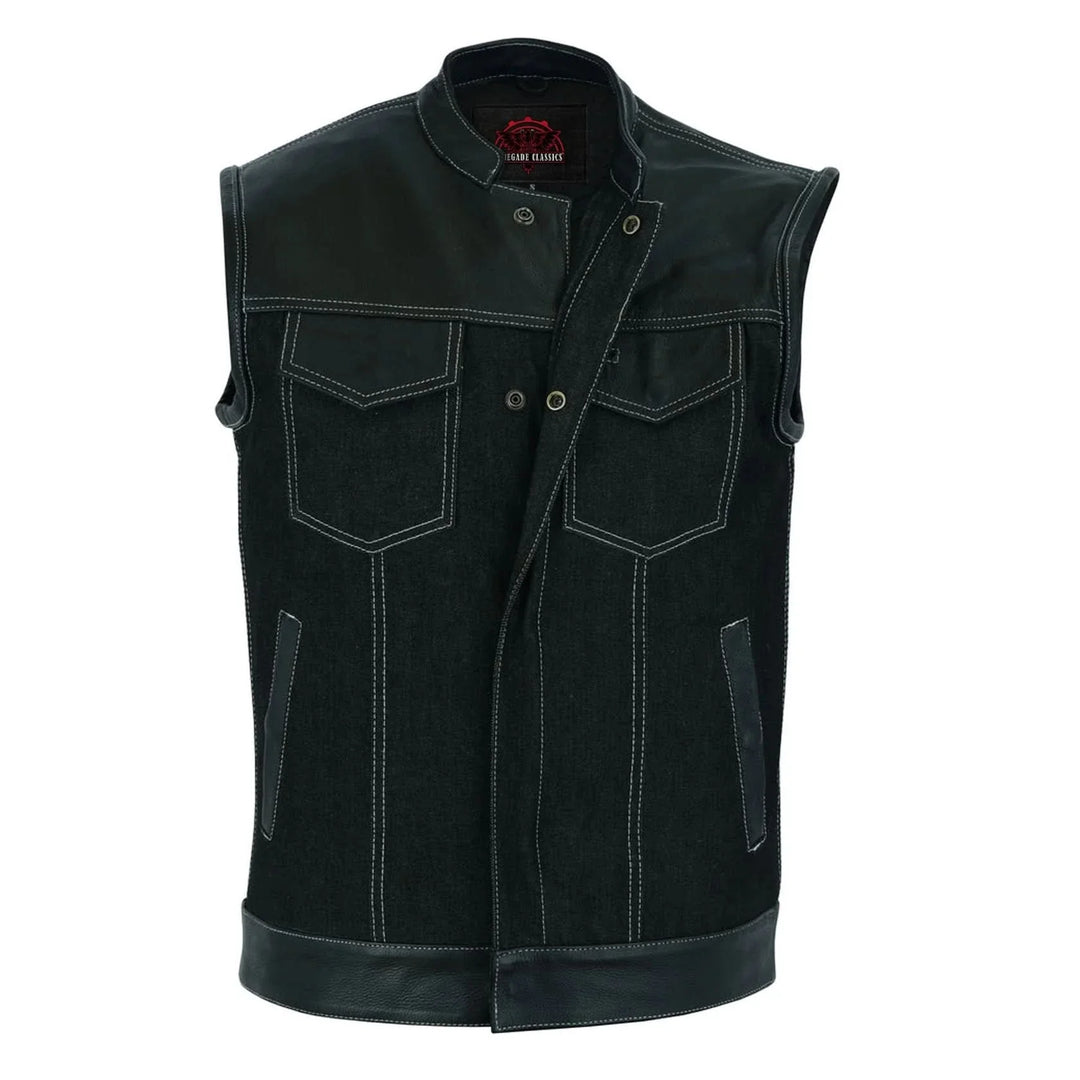 Stormskin Men's Leather-Denim Combo Motorcycle Vest