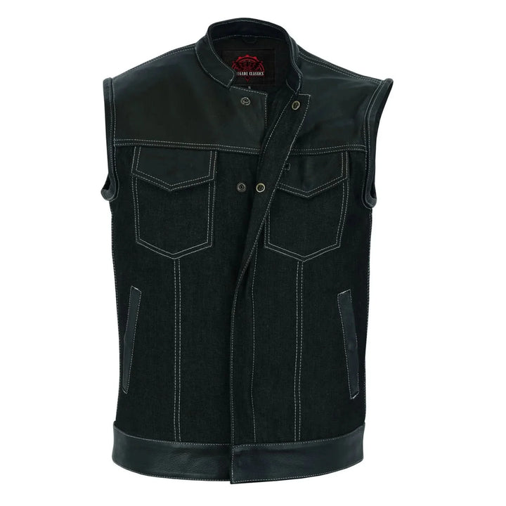 Stormskin Men's Leather-Denim Combo Motorcycle Vest