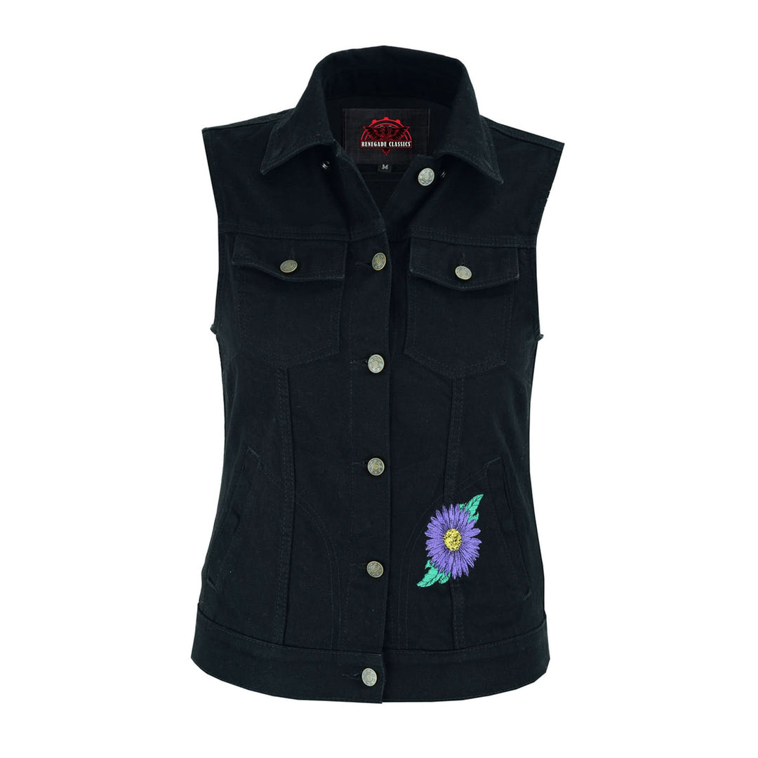 Purple Daisy Denim Snap Front Vest