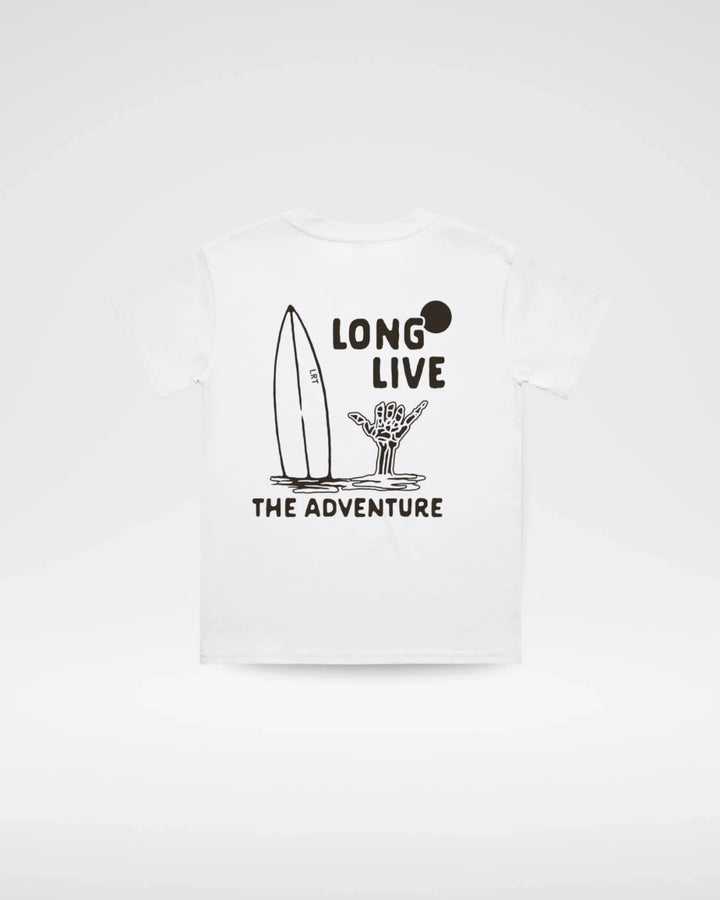 100% ORGANIC COTTON LONG LIVE THE ADVENTURE TEE - WHITE