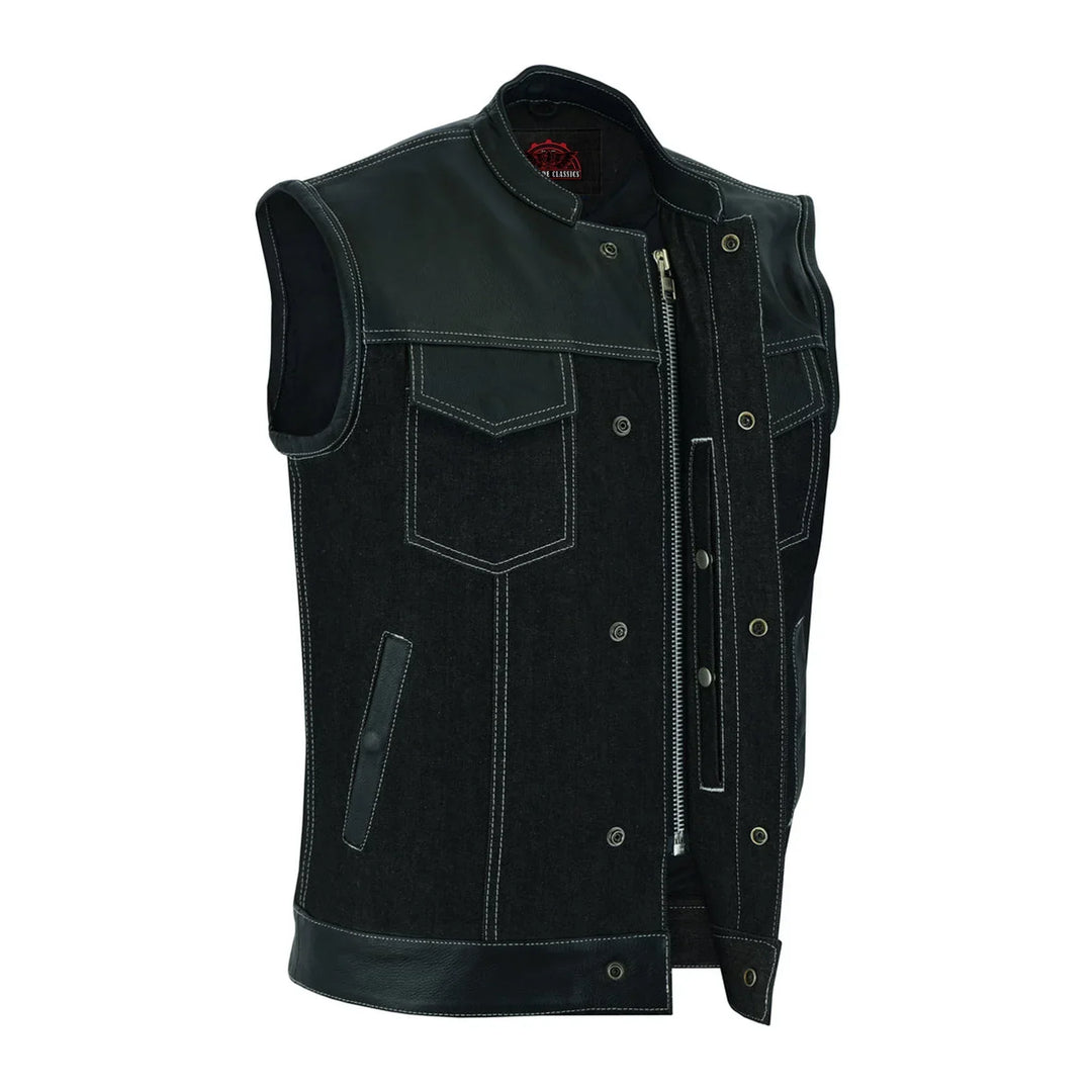 Stormskin Men's Leather-Denim Combo Motorcycle Vest