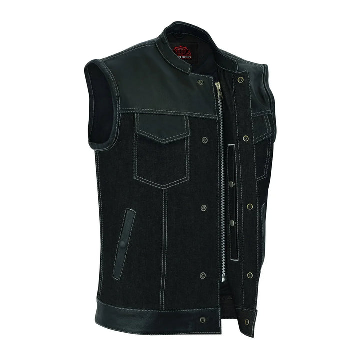 Stormskin Men's Leather-Denim Combo Motorcycle Vest
