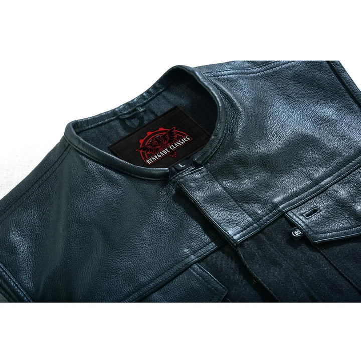 Blackfusion Men's Leather-Denim Combo Motorcycle Vest