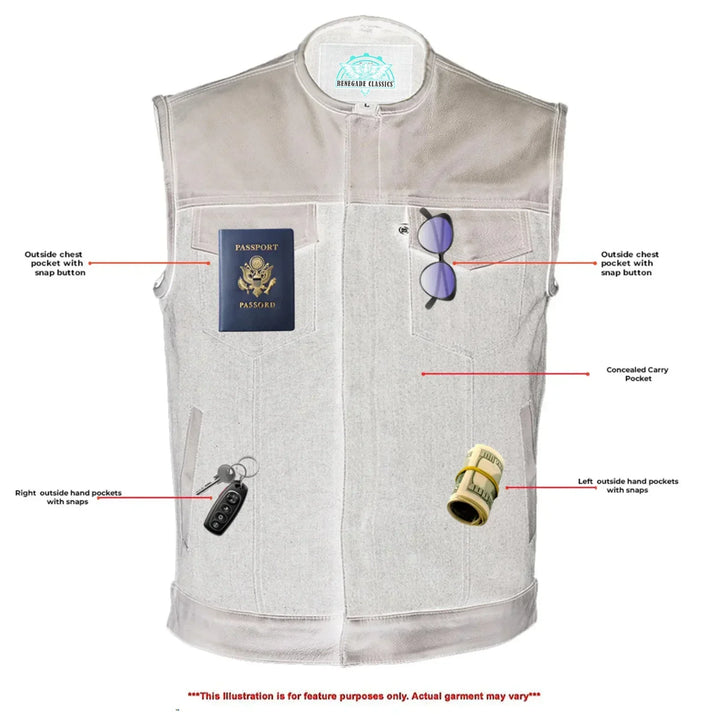 Blackfusion Men's Leather-Denim Combo Motorcycle Vest