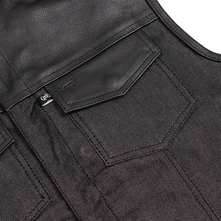 Blackfusion Men's Leather-Denim Combo Motorcycle Vest