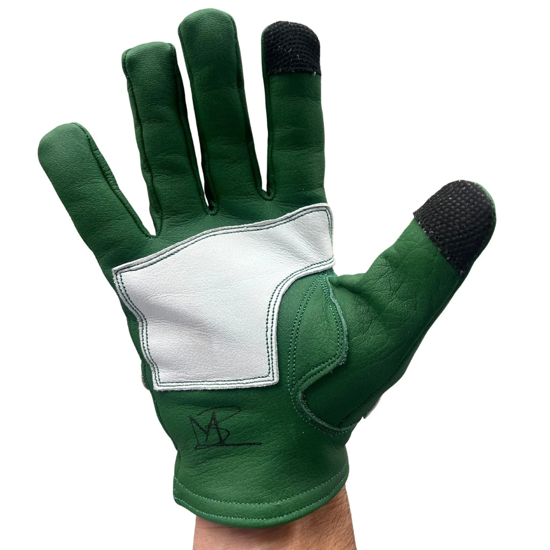 Leather Motorcycle Glove - Buffalo Hide - Skeleton Design - Green & White