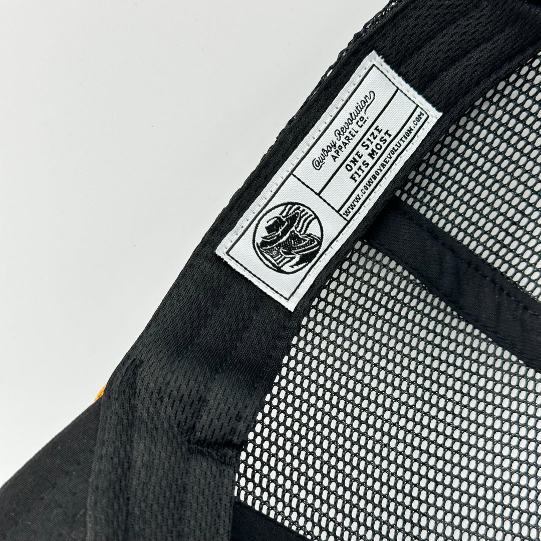 “Cowboy Hat” Patch Rope Trucker Hat - Black