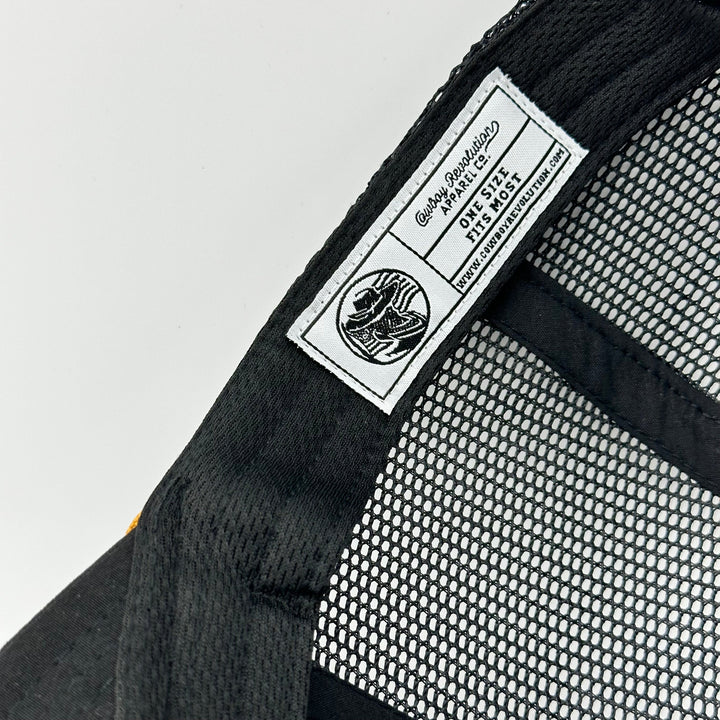 “Cowboy Hat” Patch Rope Trucker Hat - Black