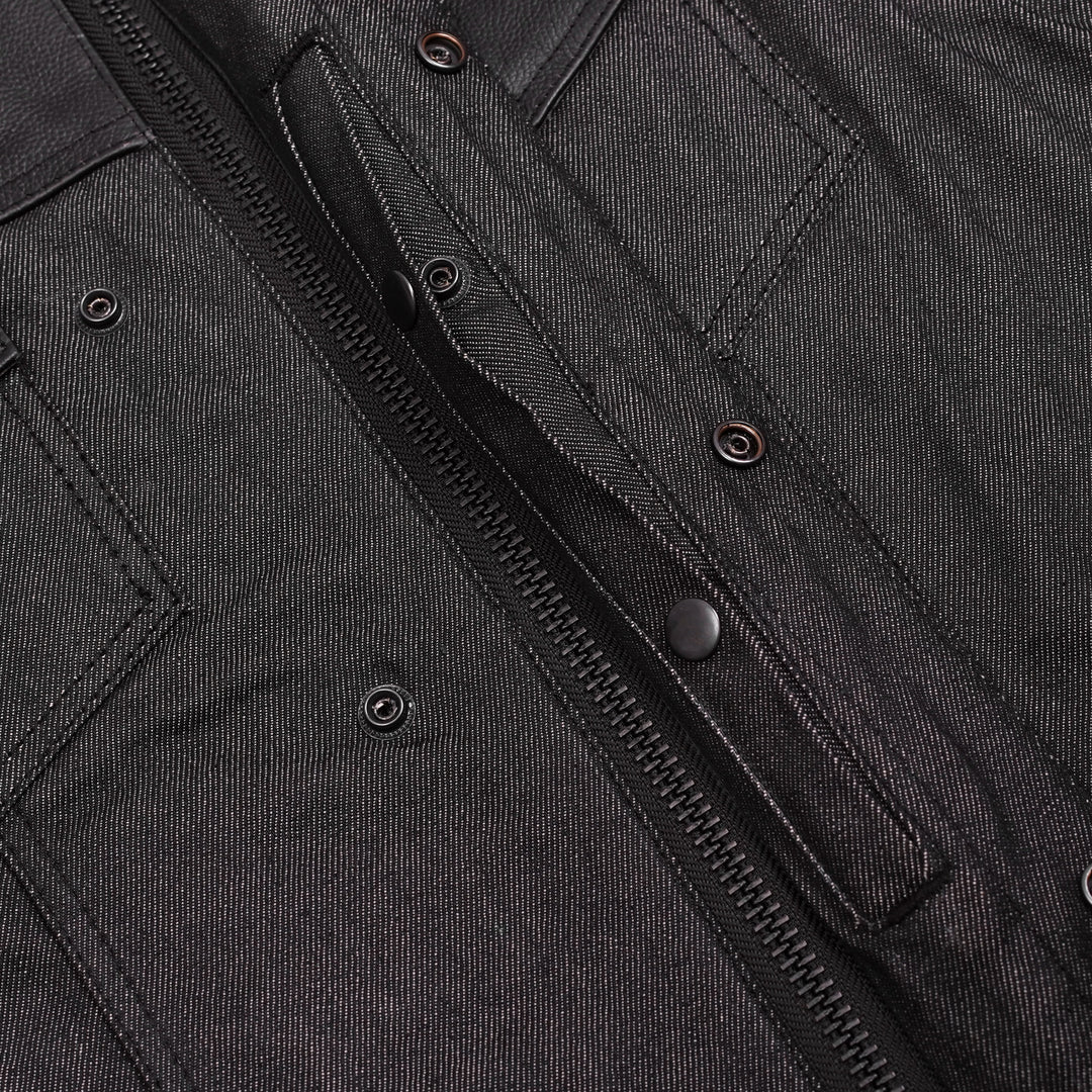 Blackfusion Men's Leather-Denim Combo Motorcycle Vest