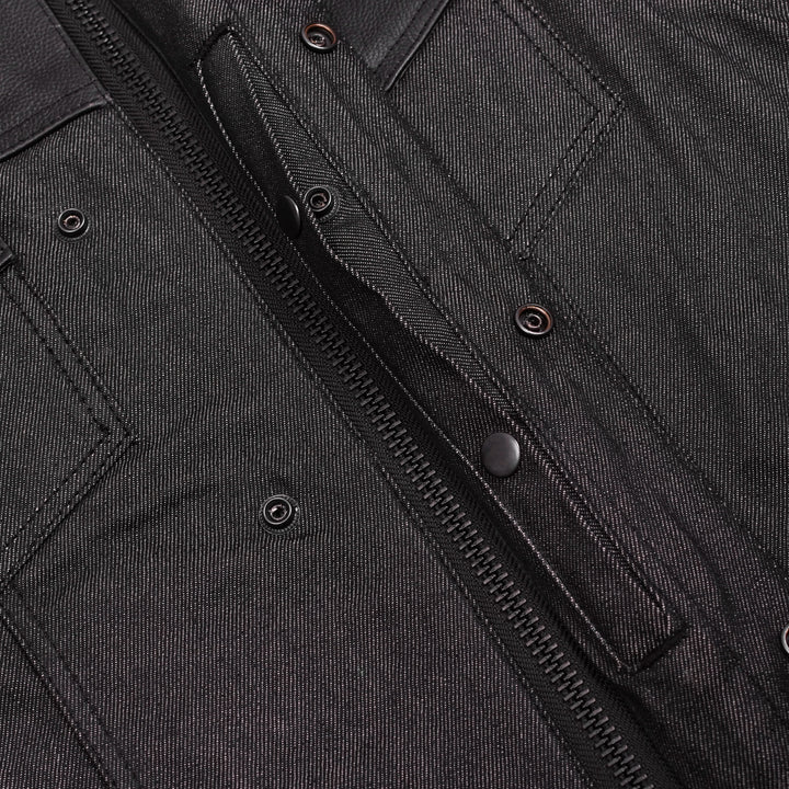 Blackfusion Men's Leather-Denim Combo Motorcycle Vest