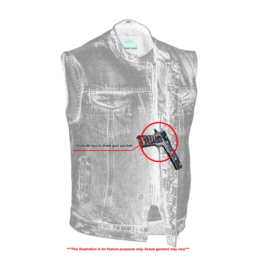DM Men's Blue Denim Motorcycle Vest with Lace & Pockets