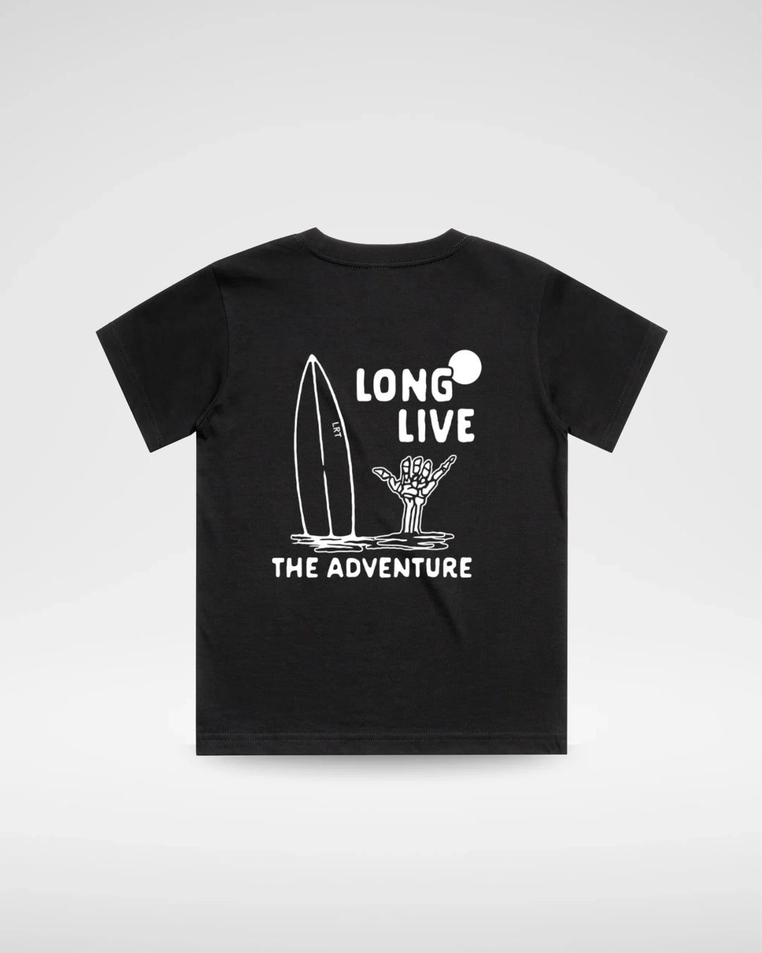 100% ORGANIC COTTON LONG LIVE THE ADVENTURE TEE - BLACK