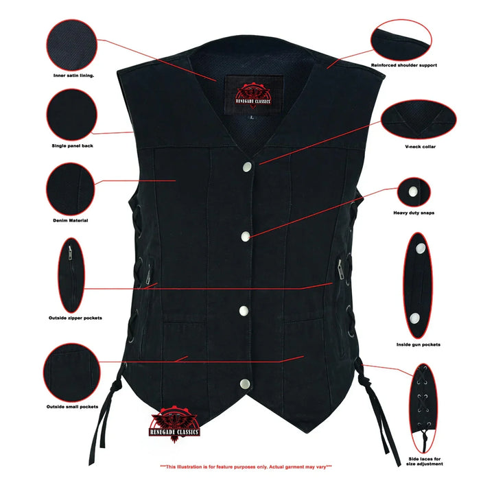 Blackened Black Womens denim vest