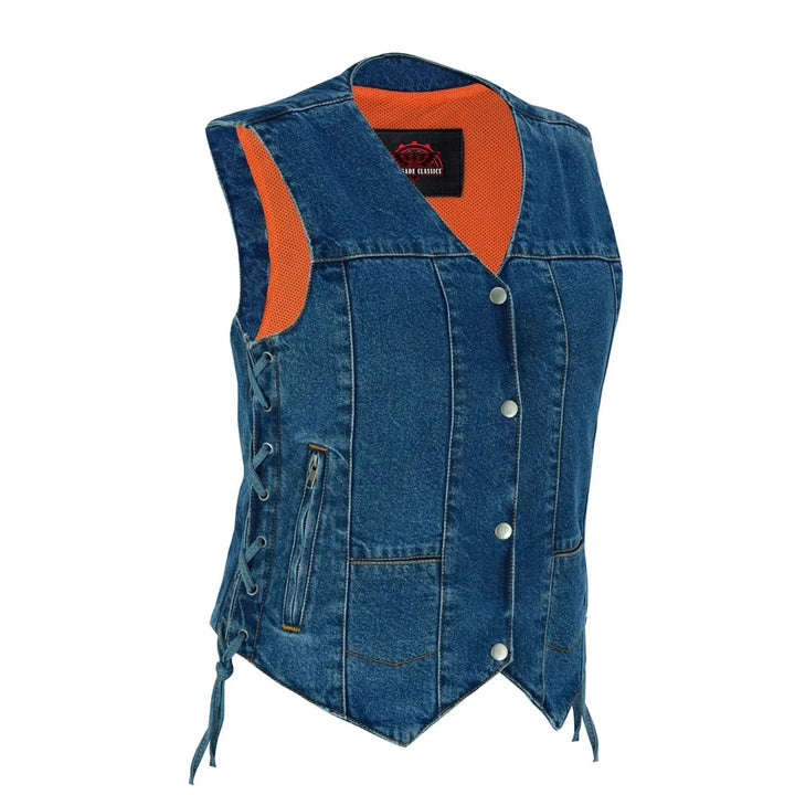 DM Women's 6 Pocket Denim Utility Vest - Blue