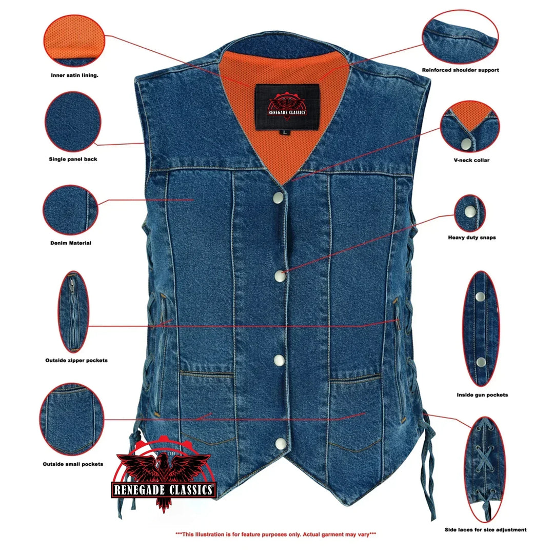 DM Women's 6 Pocket Denim Utility Vest - Blue