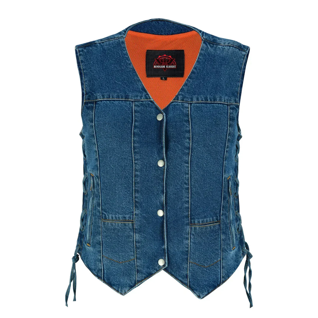 DM Women's 6 Pocket Denim Utility Vest - Blue