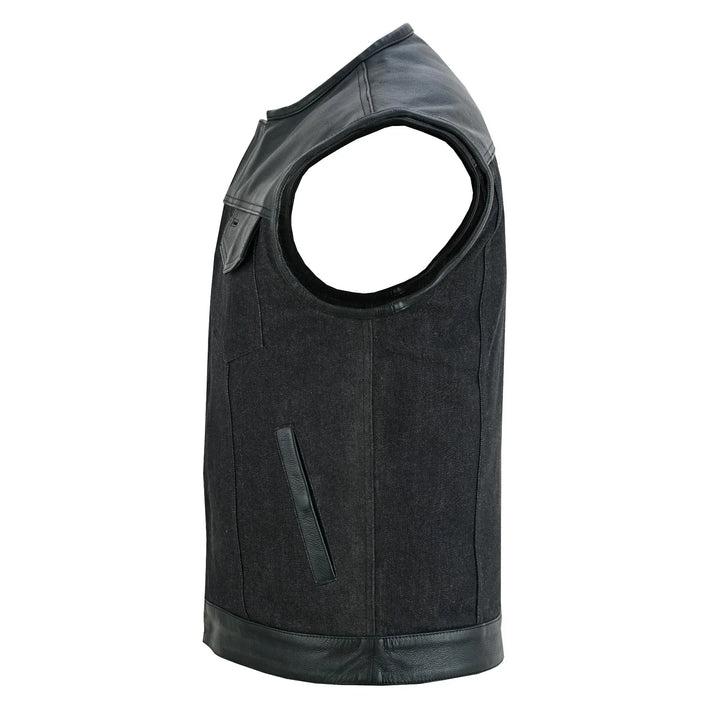 Blackfusion Men's Leather-Denim Combo Motorcycle Vest