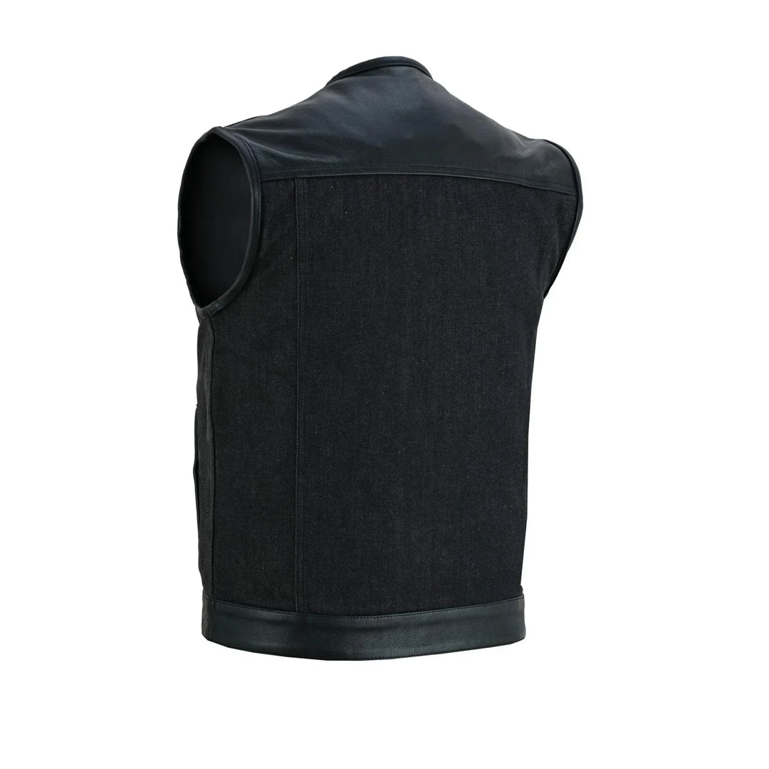 Blackfusion Men's Leather-Denim Combo Motorcycle Vest