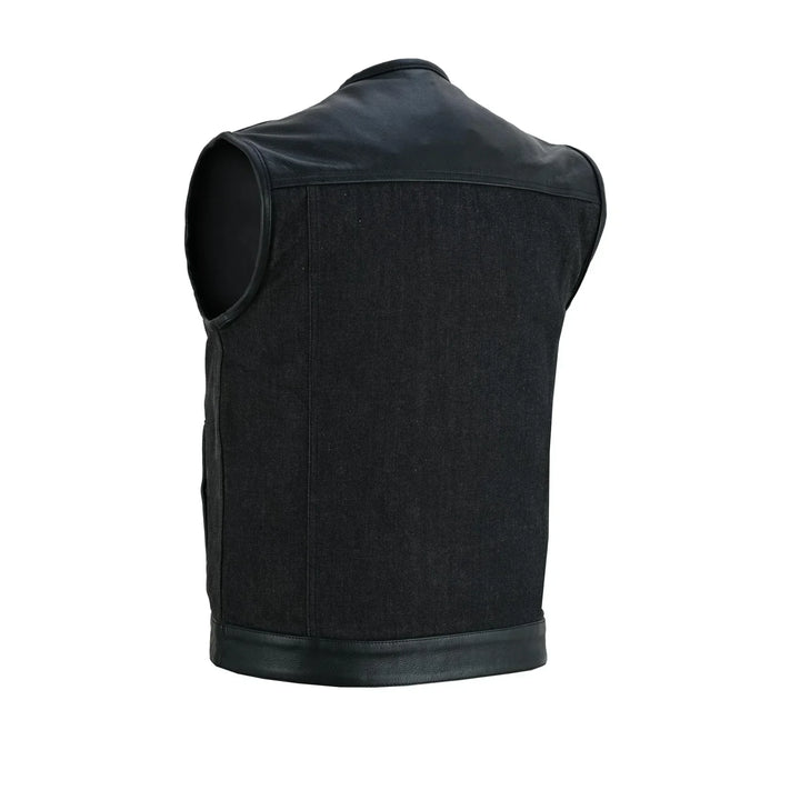 Blackfusion Men's Leather-Denim Combo Motorcycle Vest