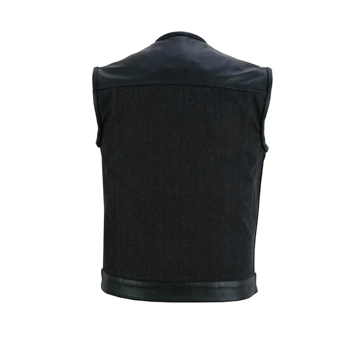 Blackfusion Men's Leather-Denim Combo Motorcycle Vest