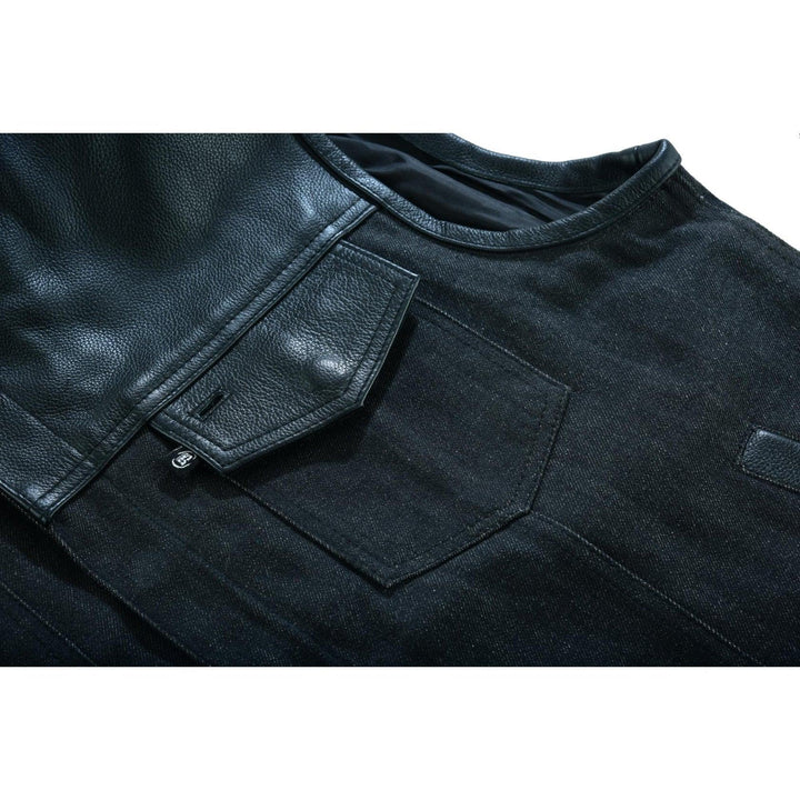 Blackfusion Men's Leather-Denim Combo Motorcycle Vest