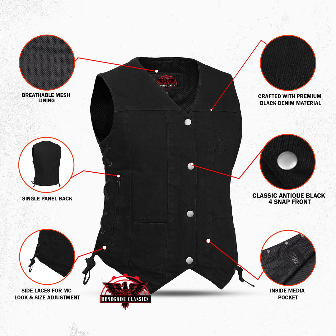 Blackened Black Womens denim vest