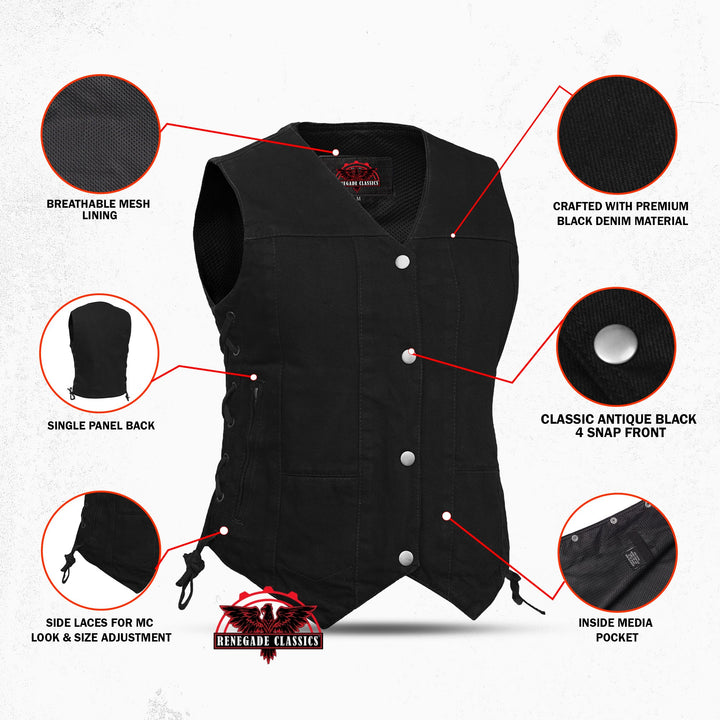 Blackened Black Womens denim vest