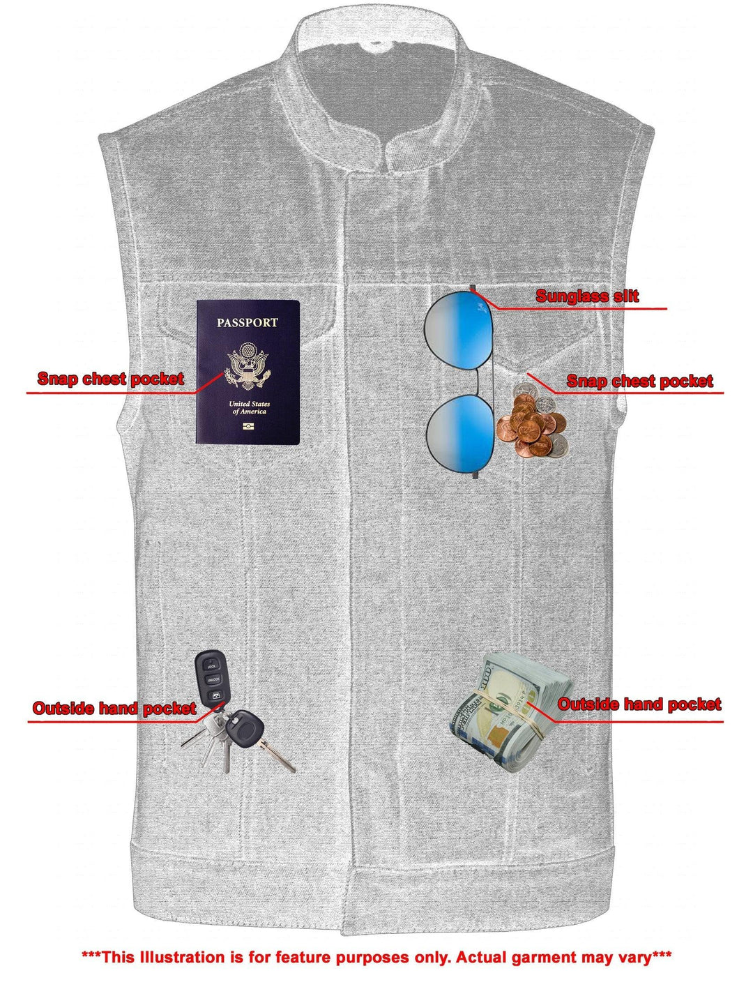 True blue Men's Denim Motorcycle Vest
