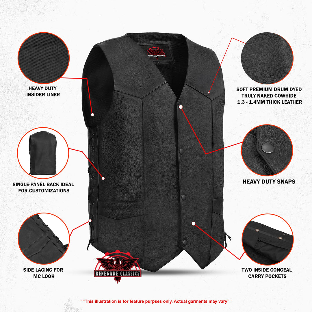 Guild Gold Men's Leather Motorcycle Vest - Black