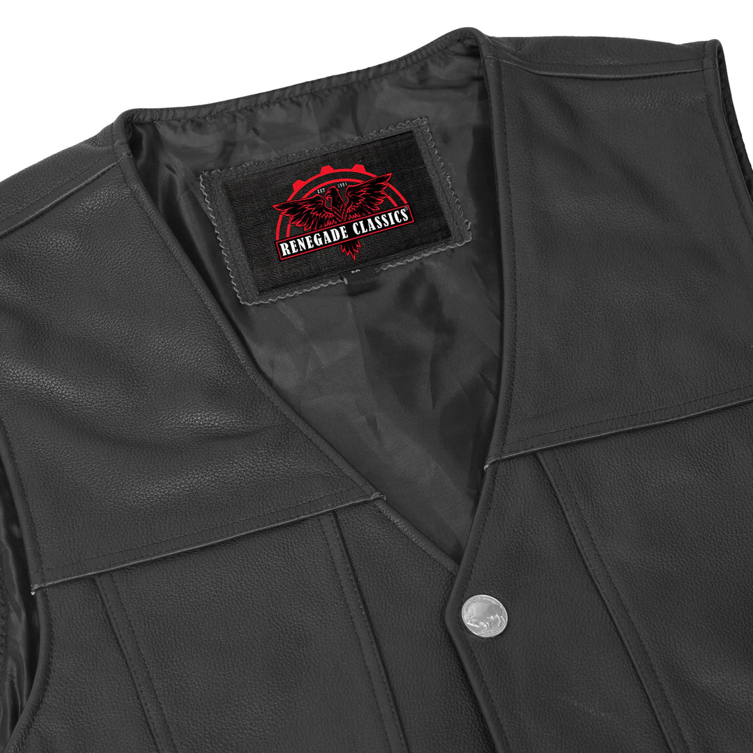 Wild Nickel Men's Leather Motorcycle Vest - Black