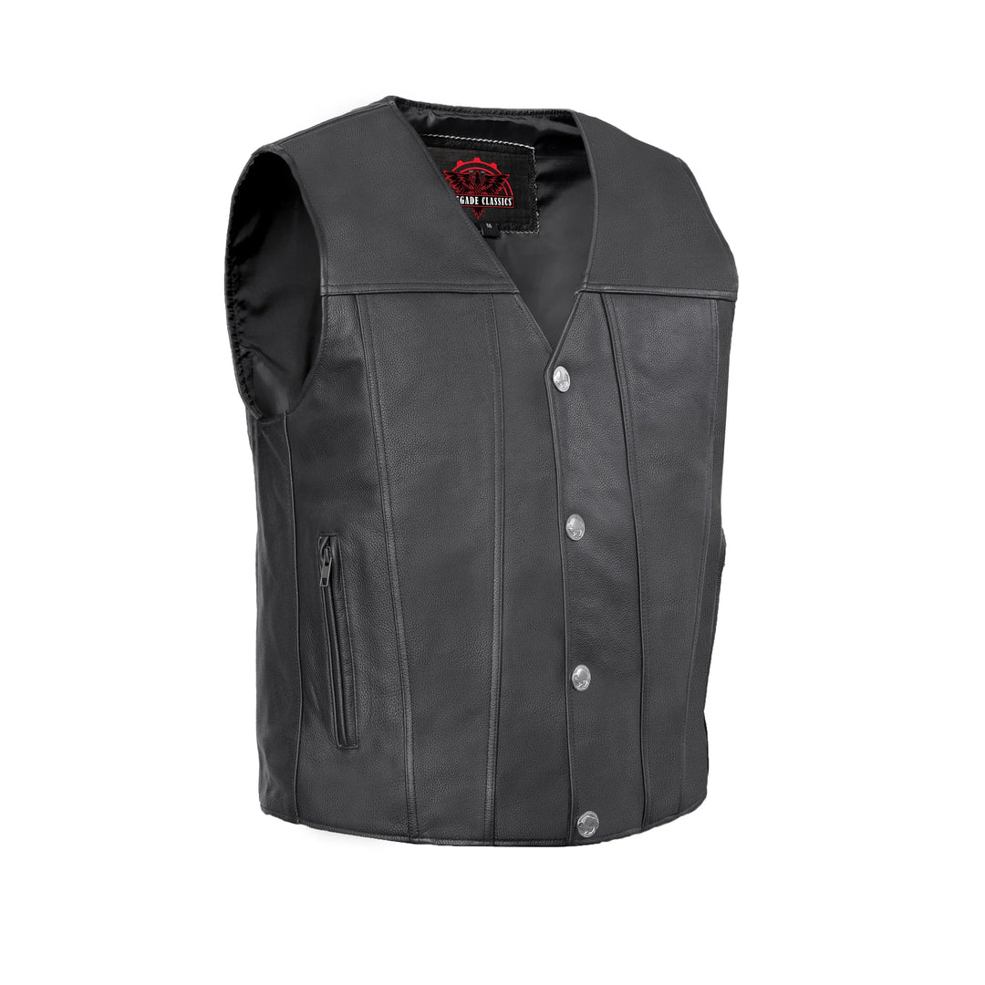 Wild Nickel Men's Leather Motorcycle Vest - Black