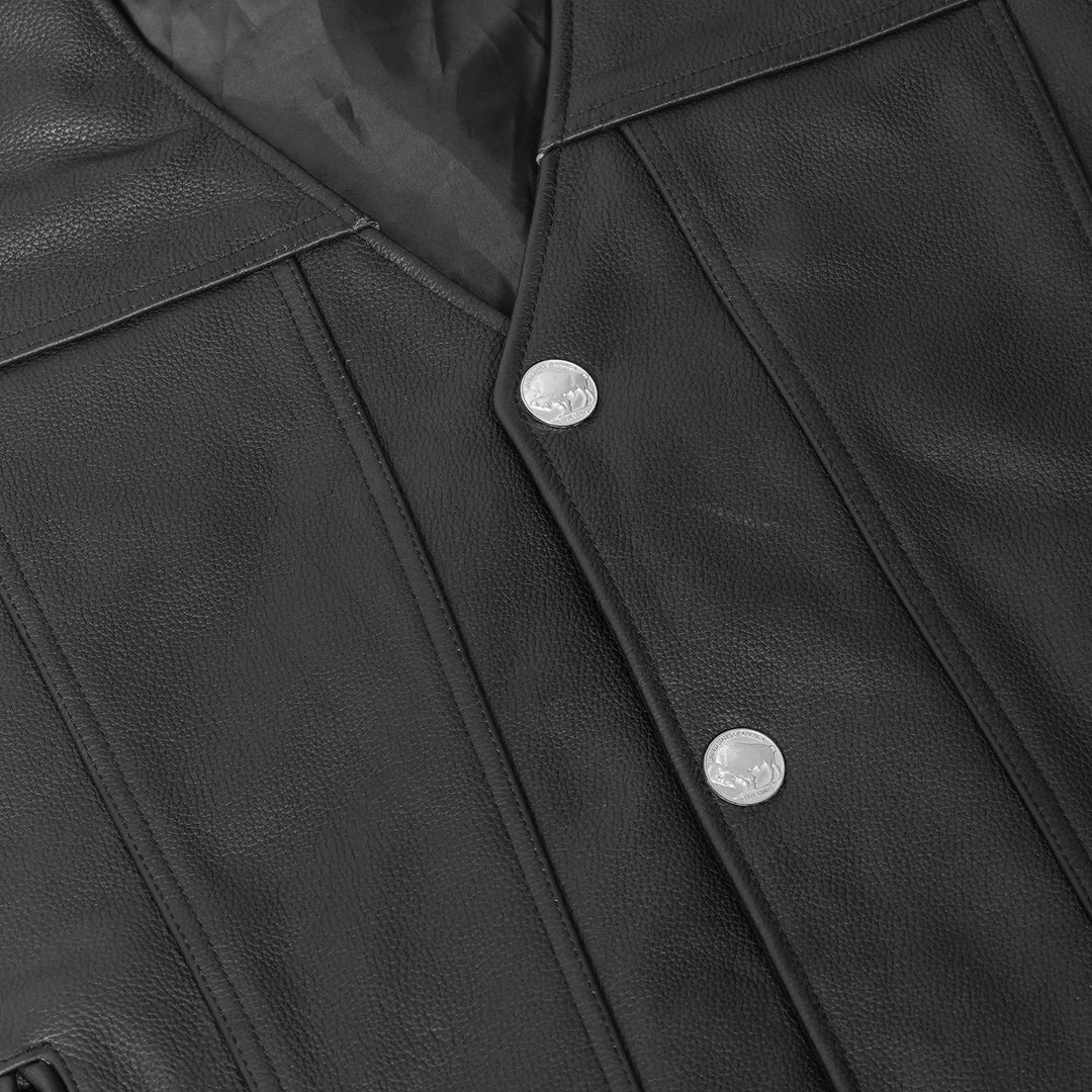 Wild Nickel Men's Leather Motorcycle Vest - Black