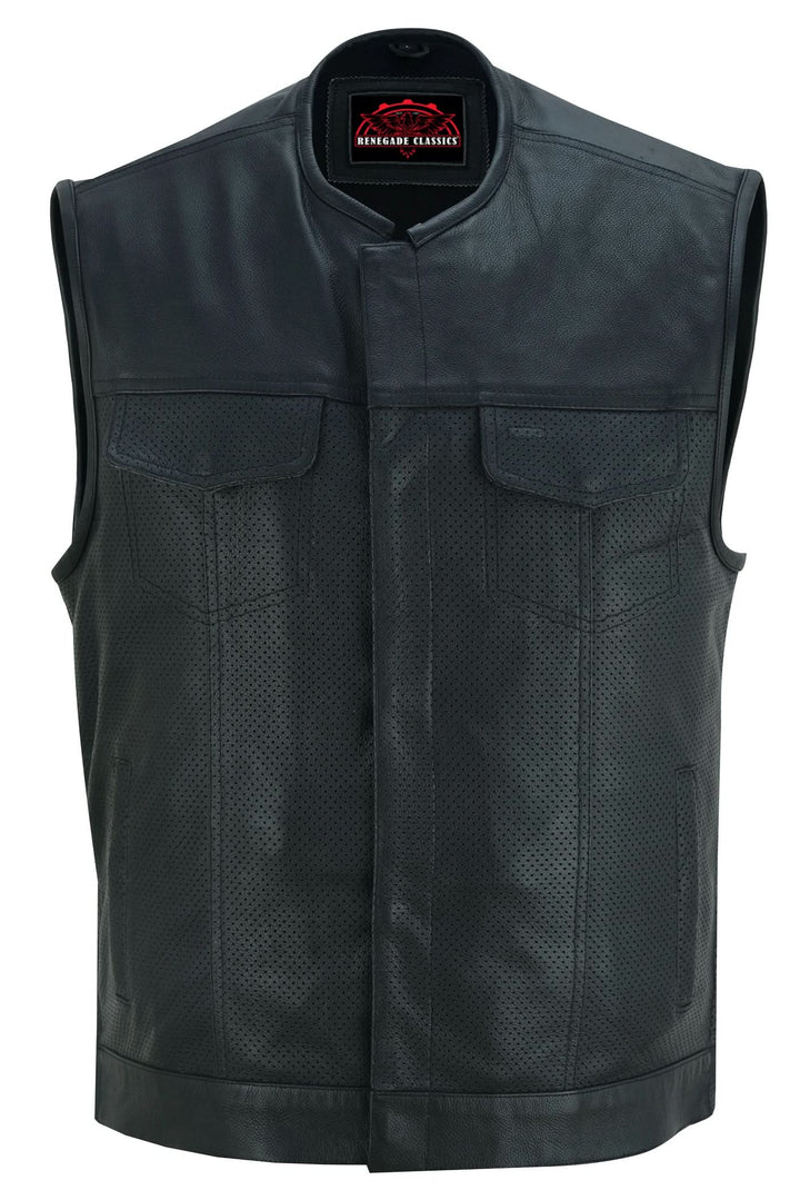 Cool EdgeMen's Leather Biker Vest - Black