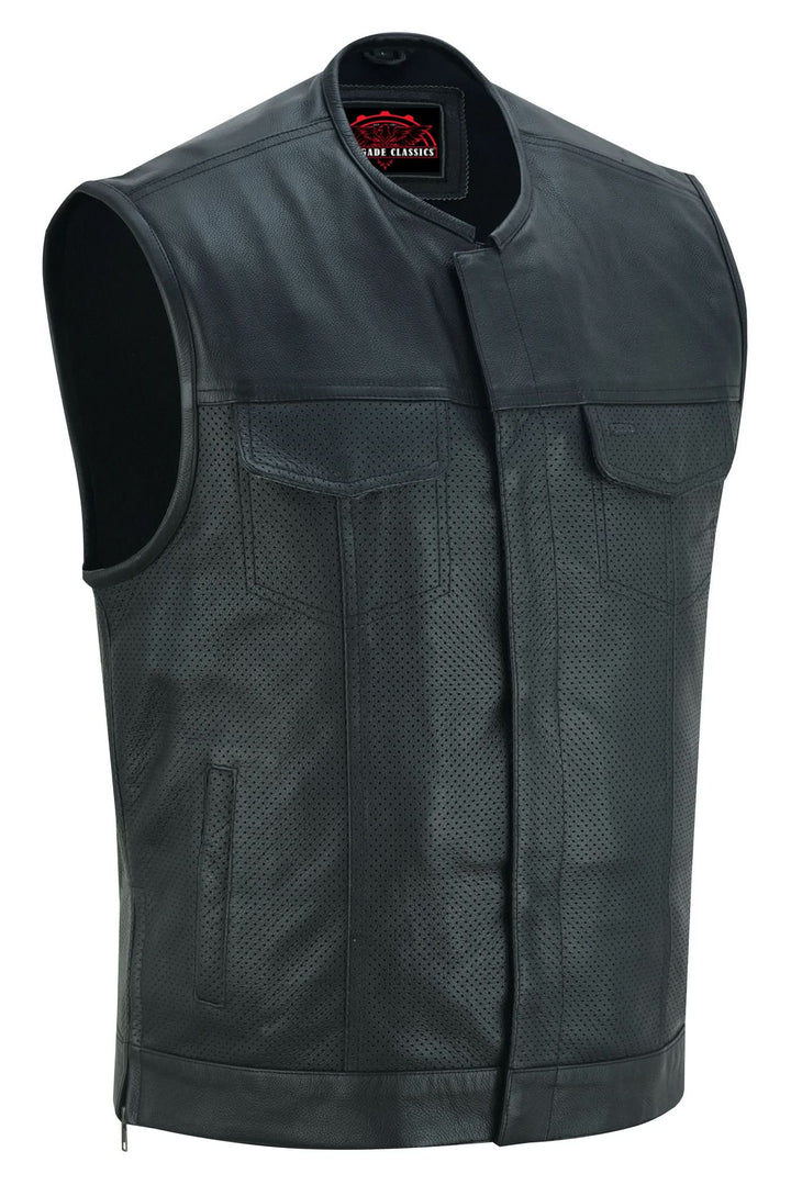 Cool EdgeMen's Leather Biker Vest - Black