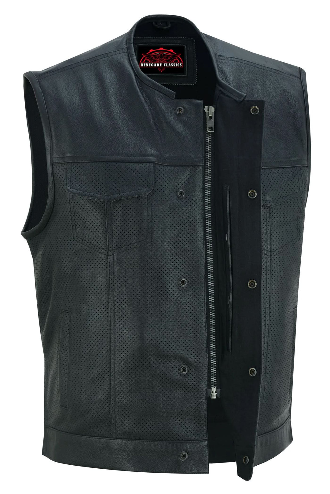 Cool EdgeMen's Leather Biker Vest - Black