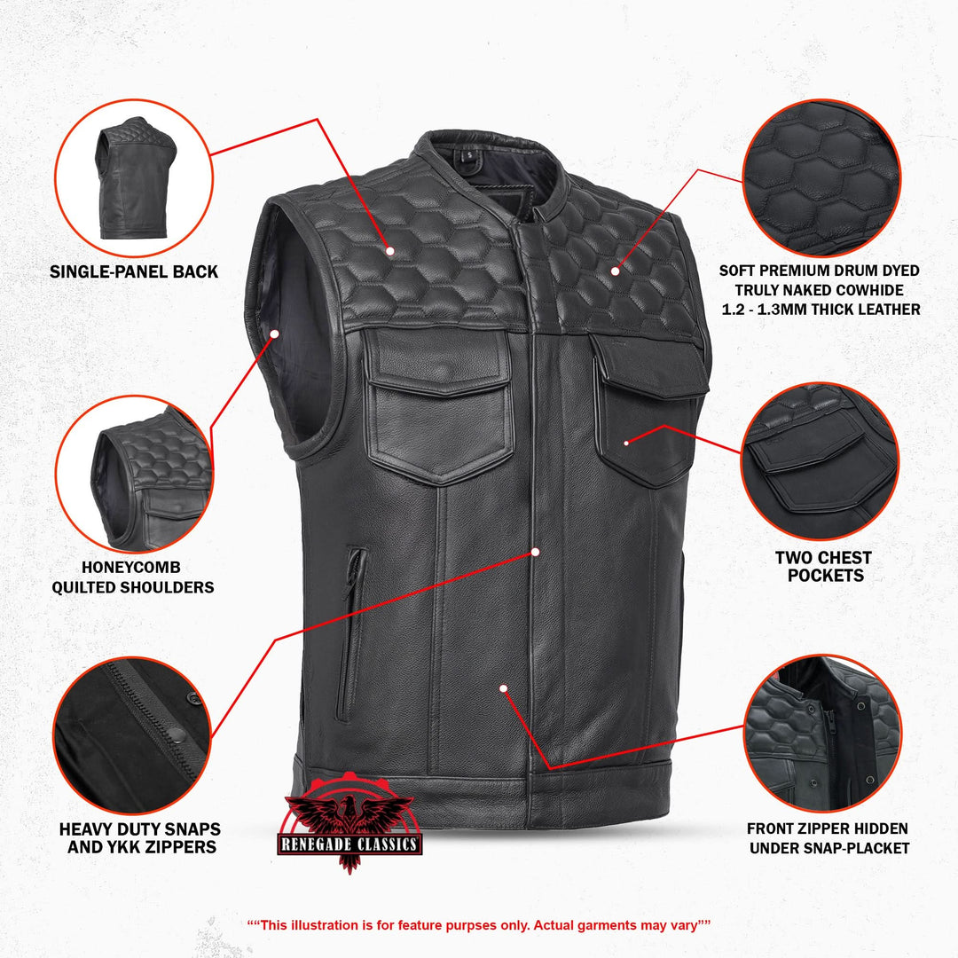 Wayne Black Horse Men's Leather Motorcycle Vest