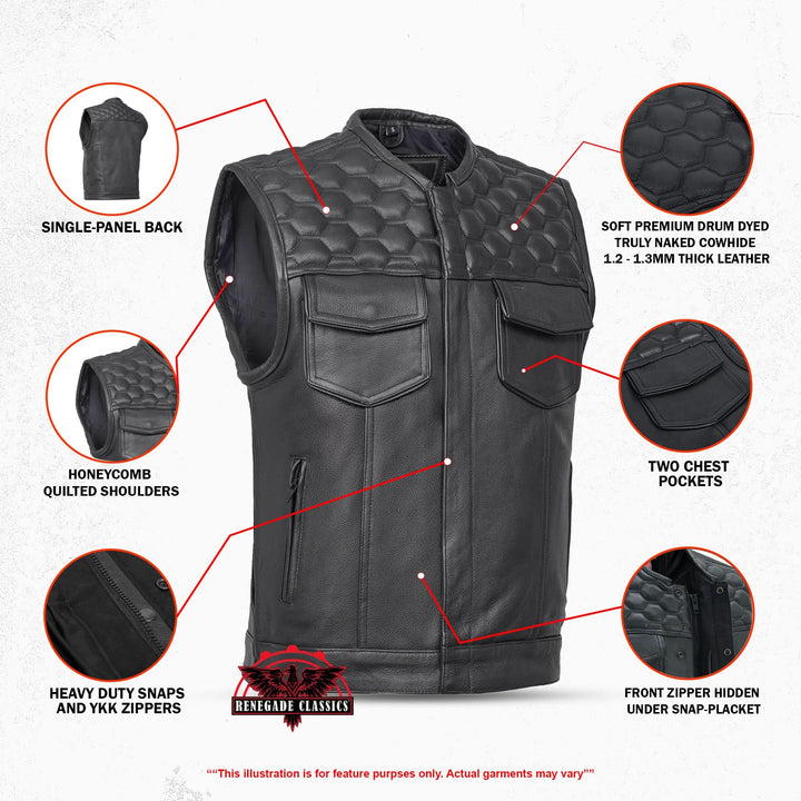 Wayne Black Horse Men's Leather Motorcycle Vest